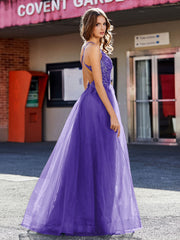 Robe de Soirée en Tulle à Bretelles Spaghetti et Col en V Régence