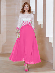 Robe en Mousseline avec Longueur de Mollet à Col Appliqué Azalée
