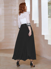 Robe en Mousseline avec Longueur de Mollet à Col Appliqué Noir Grande Taille