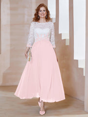 Robe en Mousseline avec Longueur de Mollet à Col Appliqué Rose Pâle