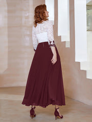 Robe en Mousseline avec Longueur de Mollet à Col Appliqué Cabernet Grande Taille