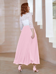 Robe en Mousseline avec Longueur de Mollet à Col Appliqué Rose Bonbon