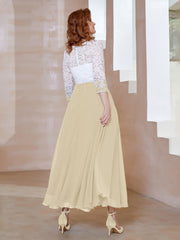Robe en Mousseline avec Longueur de Mollet à Col Appliqué Champagne