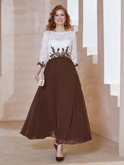 Robe en Mousseline avec Longueur de Mollet à Col Appliqué Chocolat Grande Taille