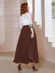 Robe en Mousseline avec Longueur de Mollet à Col Appliqué Chocolat Grande Taille