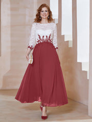 Robe en Mousseline avec Longueur de Mollet à Col Appliqué Cannelle Rose