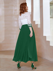 Robe en Mousseline avec Longueur de Mollet à Col Appliqué Vert Foncé Grande Taille
