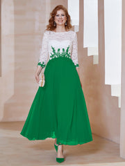 Robe en Mousseline avec Longueur de Mollet à Col Appliqué Emeraude Grande Taille