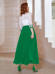 Robe en Mousseline avec Longueur de Mollet à Col Appliqué Emeraude Grande Taille