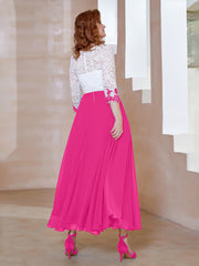 Robe en Mousseline avec Longueur de Mollet à Col Appliqué Fuchsia Grande Taille