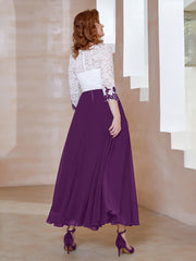 Robe en Mousseline avec Longueur de Mollet à Col Appliqué Raisin Grande Taille