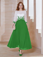 Robe en Mousseline avec Longueur de Mollet à Col Appliqué Vert