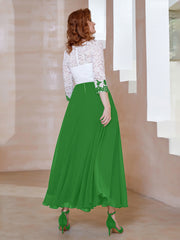 Robe en Mousseline avec Longueur de Mollet à Col Appliqué Vert Grande Taille
