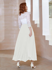 Robe en Mousseline avec Longueur de Mollet à Col Appliqué Ivoire Grande Taille