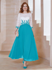 Robe en Mousseline avec Longueur de Mollet à Col Appliqué Jade Grande Taille