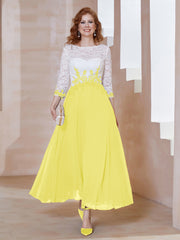 Robe en Mousseline avec Longueur de Mollet à Col Appliqué Citron Grande Taille