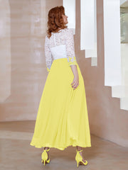 Robe en Mousseline avec Longueur de Mollet à Col Appliqué Citron Grande Taille