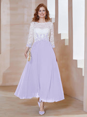Robe en Mousseline avec Longueur de Mollet à Col Appliqué Lilas Grande Taille