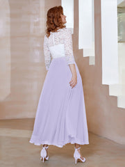 Robe en Mousseline avec Longueur de Mollet à Col Appliqué Lilas
