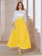 Robe en Mousseline avec Longueur de Mollet à Col Appliqué Souci