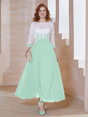 Robe en Mousseline avec Longueur de Mollet à Col Appliqué Vert Menthe Grande Taille