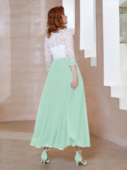 Robe en Mousseline avec Longueur de Mollet à Col Appliqué Vert Menthe