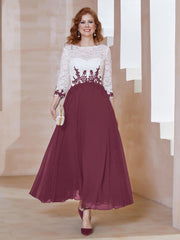 Robe en Mousseline avec Longueur de Mollet à Col Appliqué Mûre Grande Taille