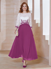 Robe en Mousseline avec Longueur de Mollet à Col Appliqué Orchidee Grande Taille