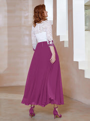 Robe en Mousseline avec Longueur de Mollet à Col Appliqué Orchidee