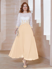 Robe en Mousseline avec Longueur de Mollet à Col Appliqué Pêche