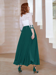 Robe en Mousseline avec Longueur de Mollet à Col Appliqué Paon