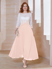 Robe en Mousseline avec Longueur de Mollet à Col Appliqué Rose Perle