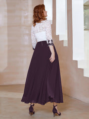 Robe en Mousseline avec Longueur de Mollet à Col Appliqué Plum