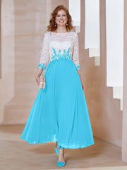 Robe en Mousseline avec Longueur de Mollet à Col Appliqué Piscine