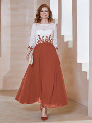Robe en Mousseline avec Longueur de Mollet à Col Appliqué Rouille