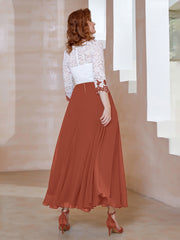 Robe en Mousseline avec Longueur de Mollet à Col Appliqué Rouille