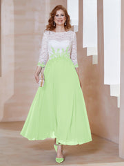 Robe en Mousseline avec Longueur de Mollet à Col Appliqué Sauge Grande Taille
