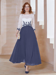 Robe en Mousseline avec Longueur de Mollet à Col Appliqué Orageux Grande Taille