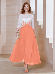 Robe en Mousseline avec Longueur de Mollet à Col Appliqué Crépuscule