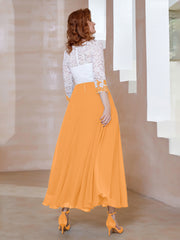Robe en Mousseline avec Longueur de Mollet à Col Appliqué Mandarine Grande Taille