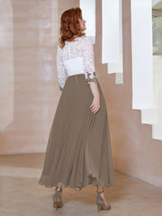 Robe en Mousseline avec Longueur de Mollet à Col Appliqué Taupe Grande Taille