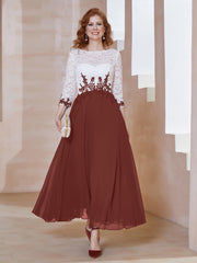 Robe en Mousseline avec Longueur de Mollet à Col Appliqué Terracotta