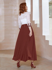 Robe en Mousseline avec Longueur de Mollet à Col Appliqué Terracotta Grande Taille