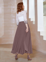 Robe en Mousseline avec Longueur de Mollet à Col Appliqué Vintage Mauve