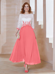 Robe en Mousseline avec Longueur de Mollet à Col Appliqué Pastèque Grande Taille