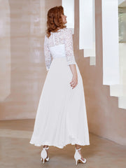 Robe en Mousseline avec Longueur de Mollet à Col Appliqué Blanc