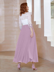 Robe en Mousseline avec Longueur de Mollet à Col Appliqué Glycine Grande Taille