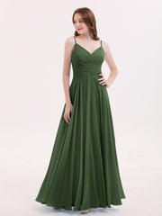 Spaghetti Bretelle Mousseline Robe avec Col en V Olive Verte