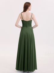 Spaghetti Bretelle Mousseline Robe avec Col en V Olive Verte