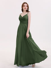 Spaghetti Bretelle Mousseline Robe avec Col en V Olive Verte Grande Taille